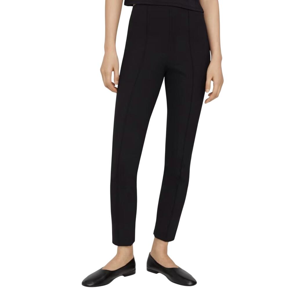 Theory Pintucked Slim Ankle Pant Black Stretch Cotton Trouser Women’s Size 4